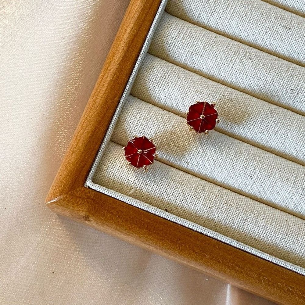 18K Gold Plated Small Ruby Earring Studs